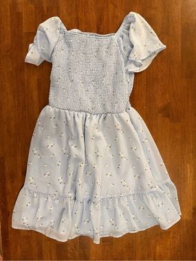 Girls Cat & Jack Blue Floral Smocked Dress Size XL 14